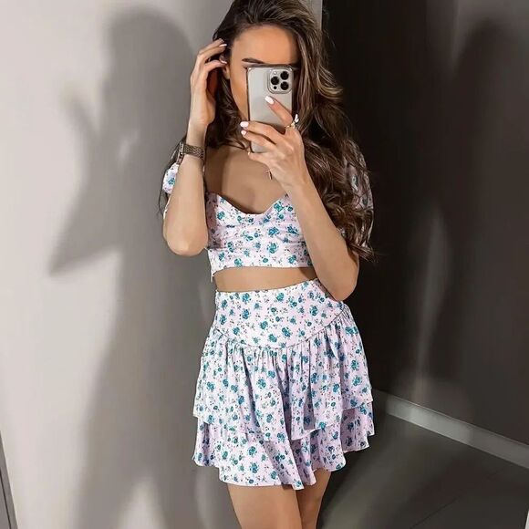 ZARA FLORAL SATIN EFFECT CORSET TOP - Picture 6 of 15